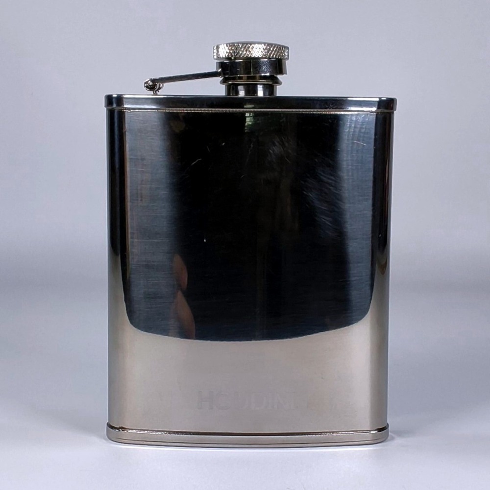 Houdini Stainless Steel Hip Flask Silver Curved Pocket Liquor Flask 6oz